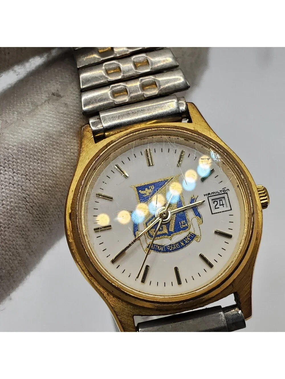 Hamilton 7j TSA Quartz Watch Women 22mm White Date Dial Stretch Band New Battery